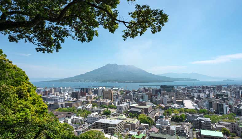 城山から桜島を望む写真
